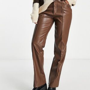 Stradivarius faux leather straight pants NWT